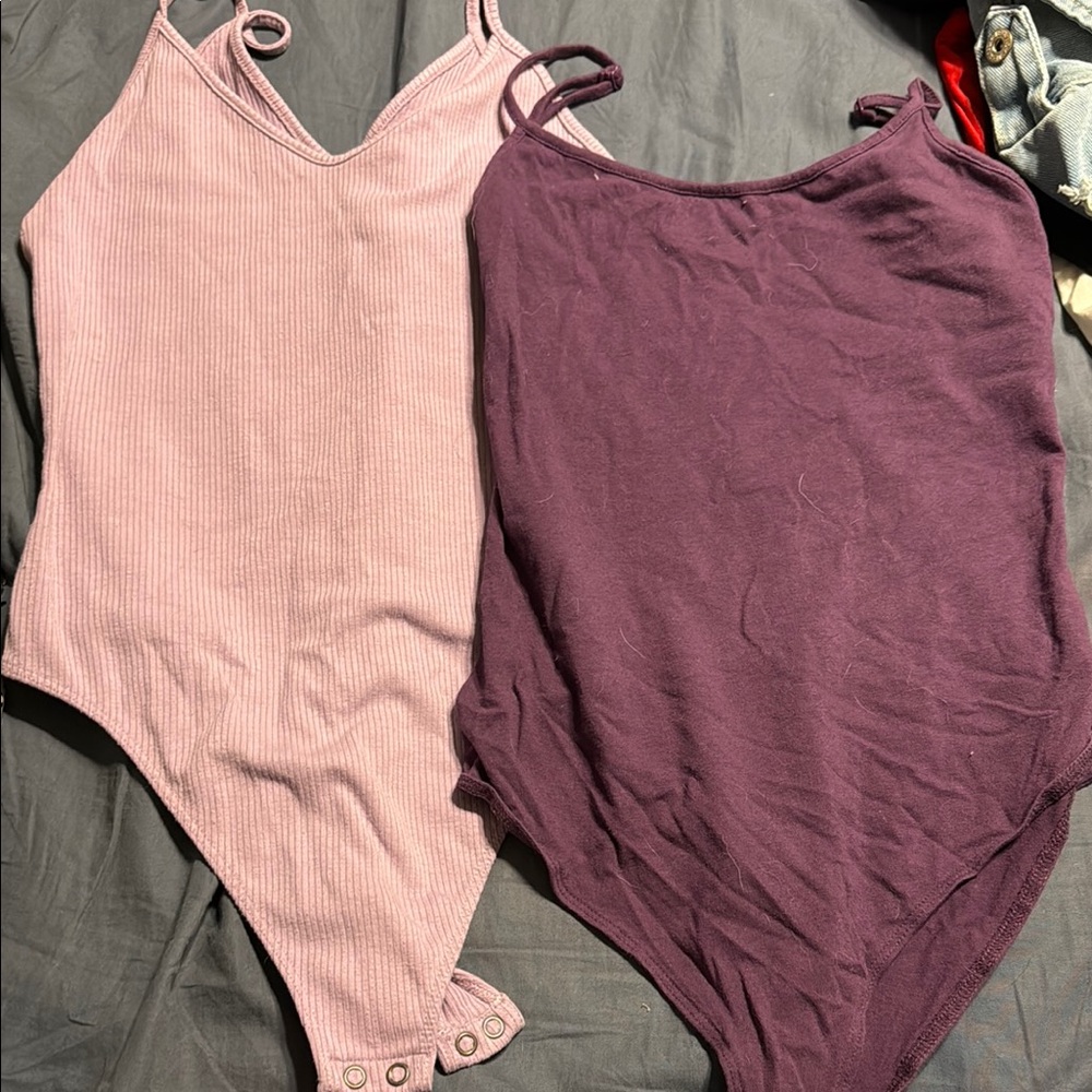 Women's Ribbed and Solid Bodysuit Set - Pink and Purple